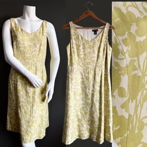 Ann Taylor Silk Yellow Lemon Floral Dress Nancy Meyers Costal Vintage Retro 10